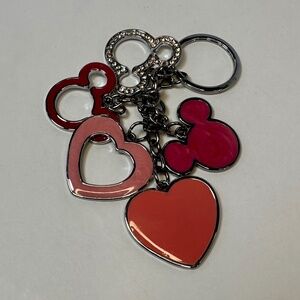 Disney Mickey Mouse Heart Charm Keychain Pink Rhinestone New